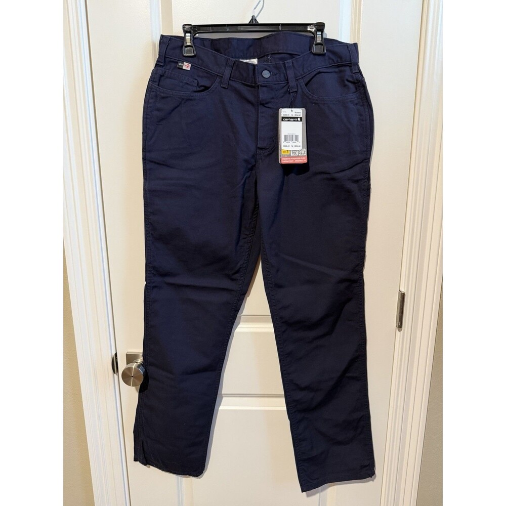 Carhartt Women’s FR Rugged Flex Canvas Pants Size 14 Regular Navy 102689-410 NWT